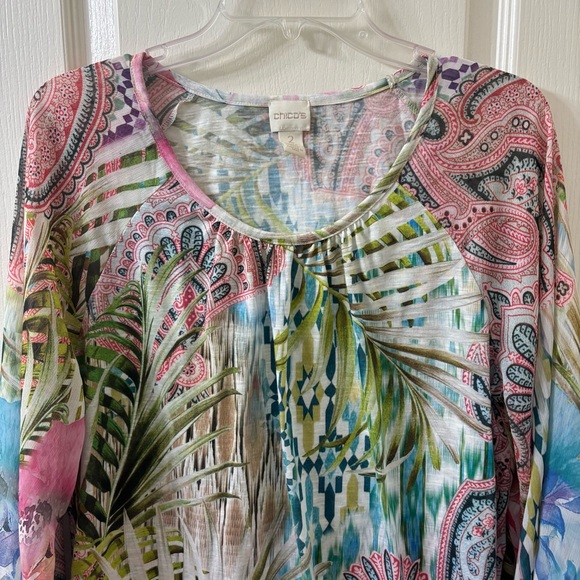 Chico's Magnificent Florals Tropical Print Top Scoop Neck Kimono Sleeves Size L - Picture 3 of 15